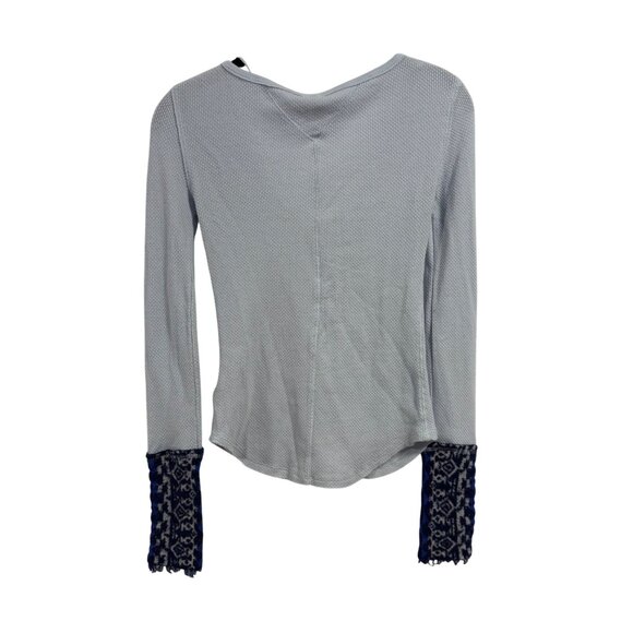 Free People Art School Cuff Long Sleeve Waffle Knit‎ Thermal Blue Size XS - Picture 5 of 7